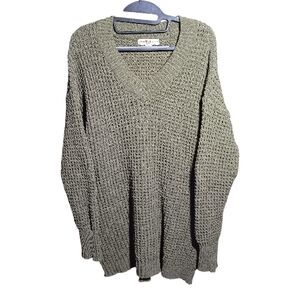 LOVE CHANGE Women's Olive Open Knit Chenille V-Neck Pullover Sweater Size XL